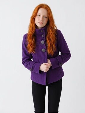 Soia & Kyo Purple Wool Fitted Pea Coat Size Small